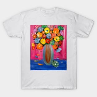 beautiful bouquet of mixed flowers in a silver vase T-Shirt